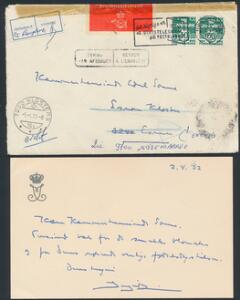 1972. Håndskrevet brev fra DRONNING INGRID til Esrom Kloster. Postvæsenet har ved en fejltagelse sendt brevet til Klosters i Schweiz. Derfra sendt til Holland.