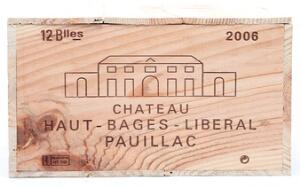 12 bts. Château Haut Bages Liberal, Pauillac. 5. Cru Classé 2006 A hfin. Owc.