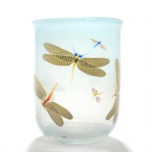 Finn Lynggaard Vase af gråblå glas, dekoreret med mønster i form af guldsmede. Sign. i bunden F.L. 84, Danmark. H. 20.