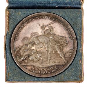 Medaille, Fiendens Overmagt Tilbagedreven, 2. april 1801, Loos, Ag, 39 mm, 19 g, Bgs. 32, Sommer A 116, plettet