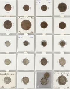 Norge, skillingsmønter fra 1800-tallet, 12 - 24 skilling 1816 - 1873, i alt 21 stk. i varierende kvalitet, enkelte dubletter