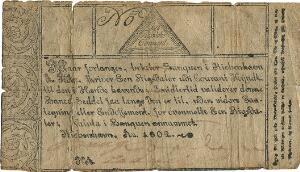 Christian VII, Kurantbanken, 3. udgave, 1 Rigsdaler Courant 1802, Sieg 39, DOP 30, flere papirgennembrud og tape på revers