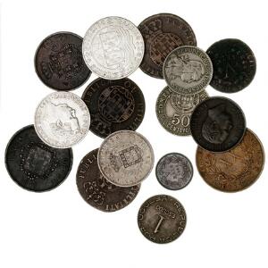 Samling af mønter med relation til Portugal, Portugisisk Indien og St. Thomas  Prince, i alt 15 stk. i varierende kvalitet