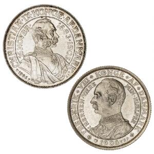 2 kr 1903, H 12, Frederik VIII, 2 kr 1906, H 3, 2 stk. pæne erindringsmønter
