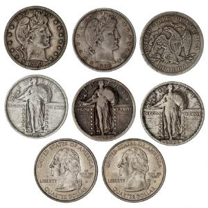 USA, 14 Dollar 1876, 1903O, 1913D, 1918 2, 1925, 2000D 2, KM A98, 114, 145, 309, i alt 8 stk.