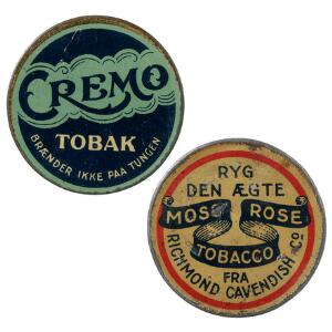 Postskillemønter, 10 øre Cremo Tobak, 10 øre Moss Rose Tobacco, i alt 2 stk.
