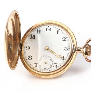 Dobbeltkapslet lommeur af 14 kt. guld. Ca. 1900-1920. Vægt ialt 75 gr. Kassediam. 48 mm.