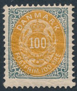 1903. 100 øre, grågul, vm.III omv. rm. Smukt postfriske eksemplar af sjældent mærke. AFA 5500