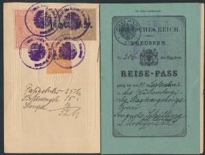 Tyskland. 1921. Preussisk Reise-Pass med isatte stempelmærker m.v.