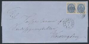 1870. 2 sk. gråblå. Pænt parstykke på brev fra KALUNDBORG til Vordingborg.