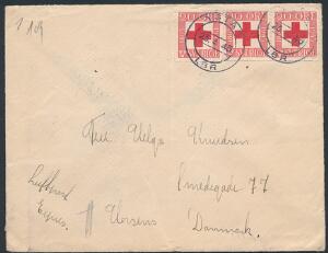 1945. Luftpost-ekspres-brev fra YSTAD 23.4.45 med sønderborg-censur, sendt til Danmark.