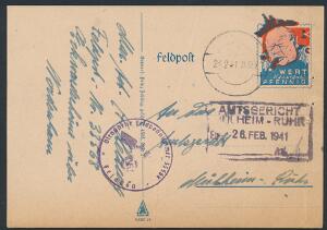 Tysk Rige. 1941. Propagandakort med Churchild Wert Keinen Pfennig. Sjælden brugsforsendelse, sendt som Feltpost.