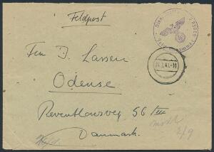1942. 2.verdenskrig. Feltpost-brev til Danmark fra Frikorps-Danmark, stemplet 24.8.42. På bagsiden 46050 C.