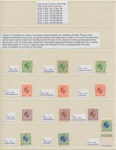 1915-16. Chr.X. 5-50 Bit. 7 albumsider fra special-samling med postfriskestemplede mærker i antal incl. varianter.