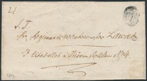 1816. Præfilatelistisk fodpostbrev sendt lokalt i København, med fodpoststempel type 3, negativ uden ring. DAKA 3A. Attest Møller.