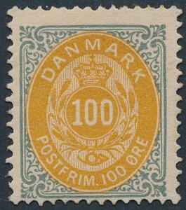 1875. 100 øre, grågul. Postfrisk. AFA 2800