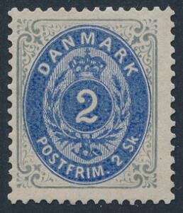 1870. 2 sk. gråblå. Flot postfriskt mærke