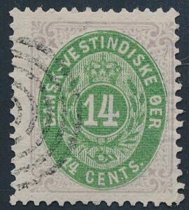 1873. 14 cents, lillagrøn. Nydeligt stemplet eksemplar. AFA 11000