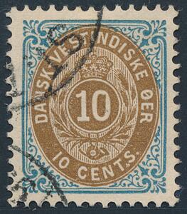 1901. 10 cents, tk.12. Variant PUNKT MELLEM T-S. Stemplet. Undervurderet i AFA til kun 1500 samme pris som et normalt mærke.