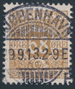 1907. 68 øre, brun. Vm.III. PRAGT-stempel KJØBENHAVN 29.9.13.