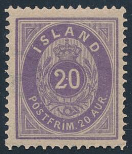 1876. 20 aur, violet. Smukt postfriskt mærke. Facit 900