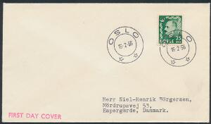 1956. Haakon VII. 25 øre, grøn. FDC, stemplet i OLSO 16.2.56. NK 1100