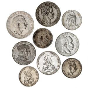 Tyskland, Preussen, lille samling bestående af mønter fra 1830 til 1913, i alt 9 stk. i varierende kvalitet