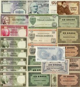 Færøerne, Norge og Island, lille lot sedler inkl. Færøerne, 1 kr 1940 Norge, 2 kr 1918, 22, 44. 24
