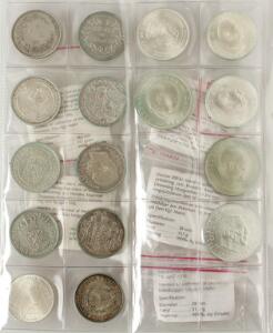 Erindringsmønter 1888 - 1972 komplet 16 stk., 200 kr 1990, 1992, 1995, 1997, 2000, samlet 21 stk.