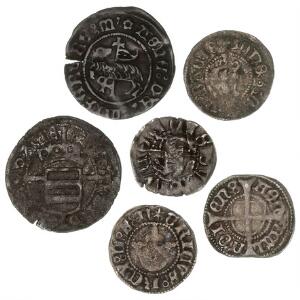 Christian III, Visby, skilling 1536, G 147, 1-1, buklet med lille revne. Endvidere diverse søslinge, hvide og gote. Ialt 6 stk.