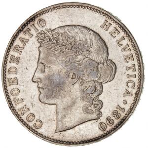 Schweiz, 5 Francs 1890 B, Dav. 392, KM 34