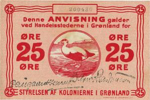 Grønland, 25 øre uår 1913, Sieg 58C, Pick 11