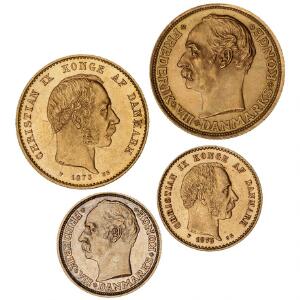 20 kr 1873, H 8A, 10 kr 1873, H 9A, 20 kr 1911, H 1, 10 kr 1908, H 2, i alt 4 stk.