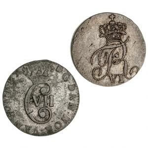 Norge og Danmark, Christian VII og Frederik VI, 2 skillingsmønter