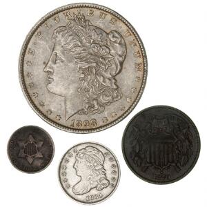 USA, 10 cents 1834 3 cents 1852 2 cents 1870 dollar 1898