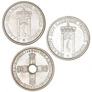 Norge, Haakon VII, 1 krone 1951, NM 35 1 krone 1951, NM 36 1 krone 1956, NM 40 - alle i meget smuk kvalitet