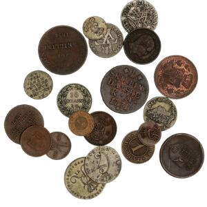 Frederik IV - Christian IX, diverse småmønter i sølv, kobber og bronce. 18. - 20. årh. Ialt 20 stk.