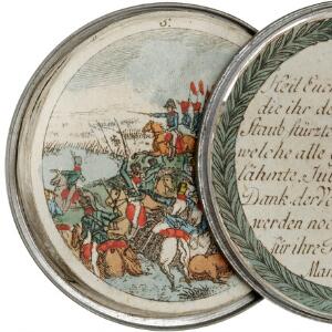 Rusland, Zar Alexander I, 1801 - 1825, tin medaille 1813 af J. T. Stetner, befrielseskrigen mod Napoleon, Vished og Enighed, med 12 farvelagte plaketter