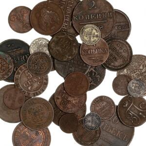 Rusland, diverse mønter i sølv og kobber. 18.-19. årh. Ialt 33 stk.