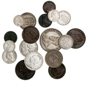 Cypern, samling mønter, bl.a. 1 Piastre 1879, 1886, KM 3.1, 3.2, 12 Piastre 1879, KM 2, 45 Piastres 1928, KM 19, 18 Piastres 1921, KM 18 med flere, i alt 18