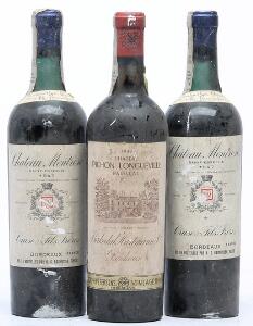 2 bts. Château Montrose, Saint - Estephe. 2. Cru Classé 1947 Bottled in DK.  etc. Total 3 bts.