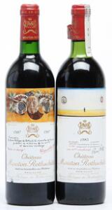 1 bt. Château Mouton Rothschild, Pauillac. 1. Cru Classé 1983 AB ts.  etc. Total 2 bts.
