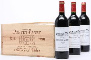 12 bts. Château Pontet Canet, Pauillac. 5. Cru Classé 1996 A hfin. Owc.