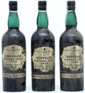 3 bts. Gonzalez Vintage Port 1948 Bottled in DK. A-AB bn.