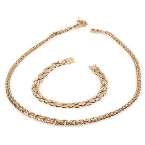 Halskæde og armbånd af 14 kt. guld. L. 44,5 og 18,5 cm. Vægt i alt 39,5 gr. 2