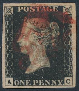 England. 1840. One penny, black. A-C. Pænt eksemplar.