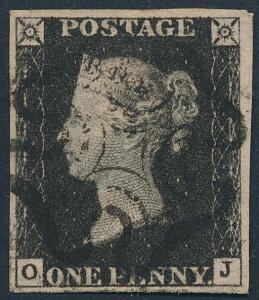 England. 1840. One penny, black. O-J. Pænt eksemplar.