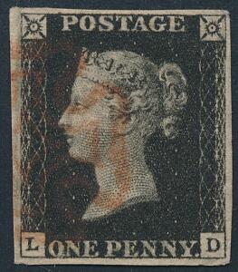 England. 1840. One penny, black. Plade 10. L-D. SG £ 700