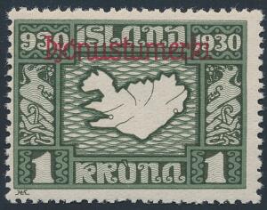 1930. Altinget. 1 kr. grågrøn. Postfrisk. Facit 3500