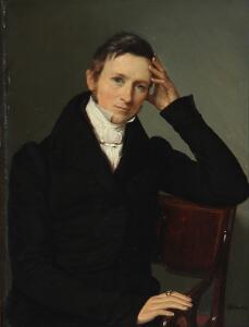 Louis Aumont Portræt af maleren Johannes Eilert Steenfeldt 1799-1860. Sign. Aumont. Olie på lærred. 22 x 16. Samt en empireramme med tryk. 2.
